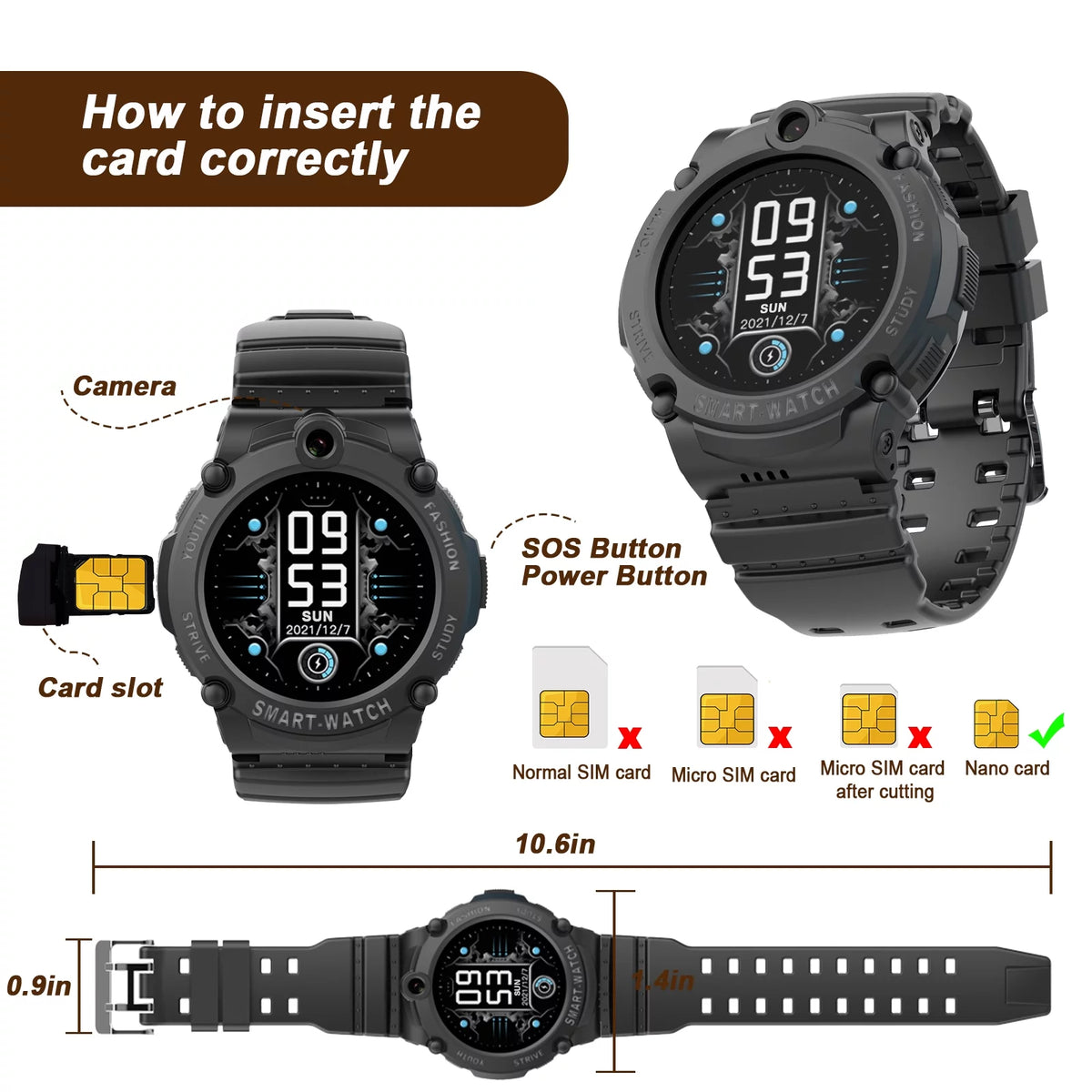 Black Smart Watch with 4G SIM GPS Video Call Pedometer X404