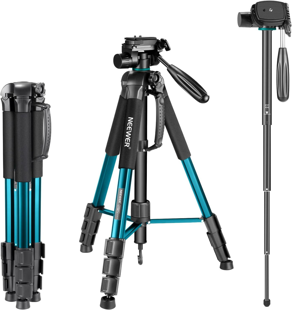 Portable Aluminum Alloy 2-in-1 Tripod Monopod with 3-Way Pan Head and Carrying Bag W51689