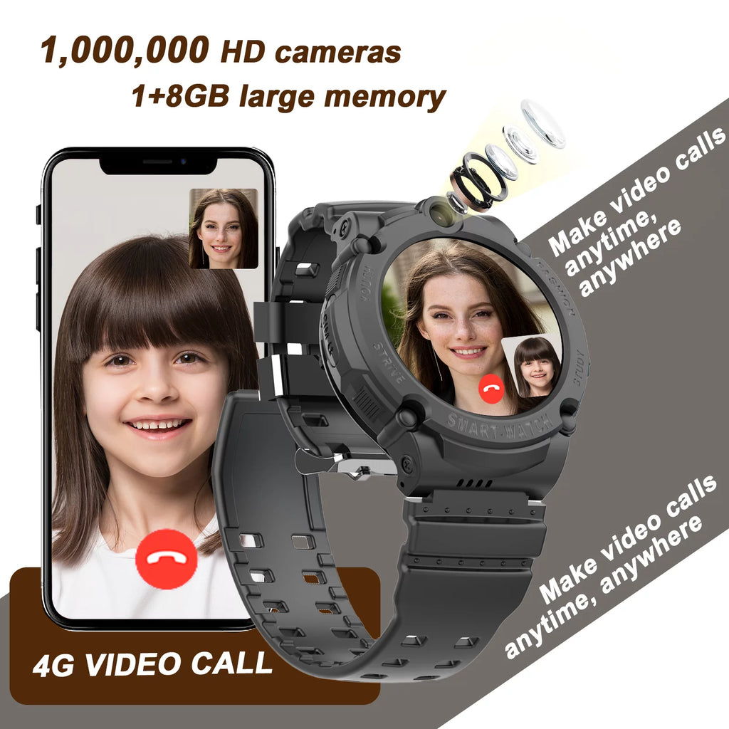 Black Smart Watch with 4G SIM GPS Video Call Pedometer X404