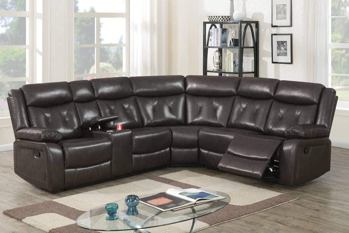 Brown Leather 3 Piece Power Reclining Sectional P3402