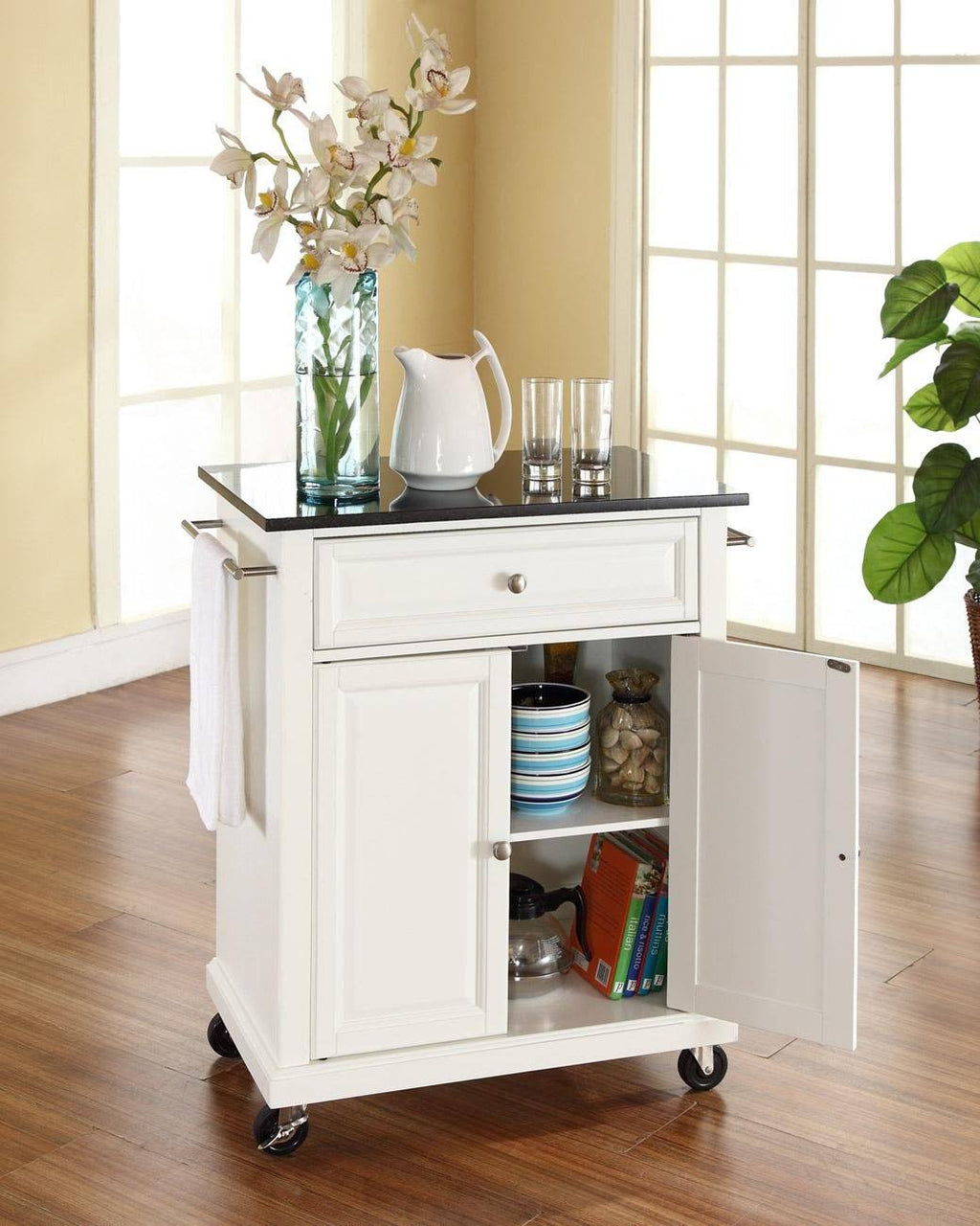 White Kitchen Cart with Granite Top T677274