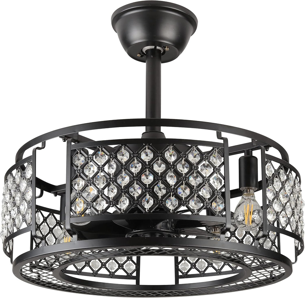 Black Caged Ceiling Fan with Lights Q668