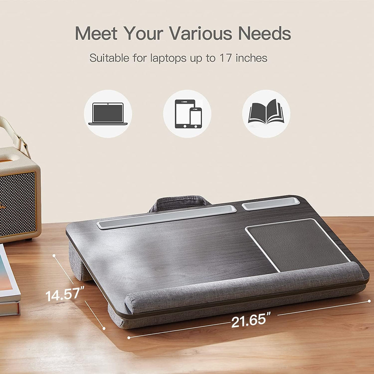 Black Woodgrain Lap Desk with Wrist Pad and Holder A629