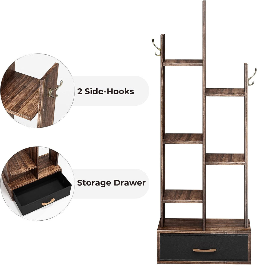 Rustic Brown Wood Bookshelf with Drawer Q895