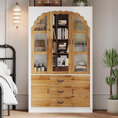 White 5 Door Armoire Wardrobe with Shelves, Hanging Space, Mirror, Drawers I90291