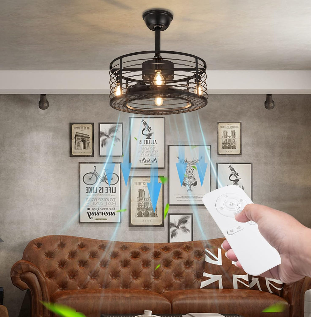 Black Caged Ceiling Fan with Lights Q668