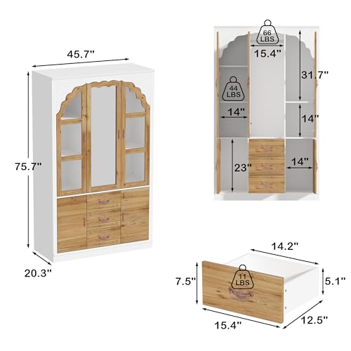 White 5 Door Armoire Wardrobe with Shelves, Hanging Space, Mirror, Drawers I90291