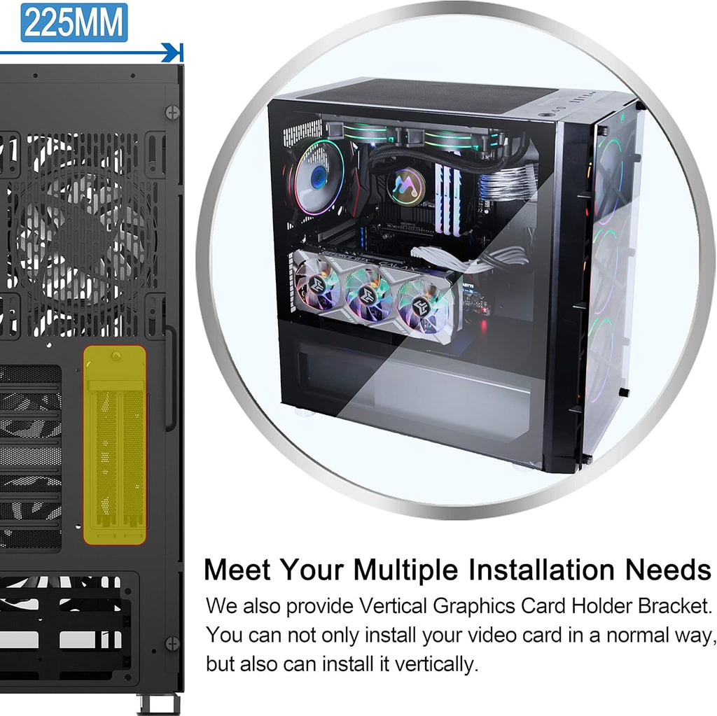 ATX Mid Tower Computer Case with Tempered Glass T698134
