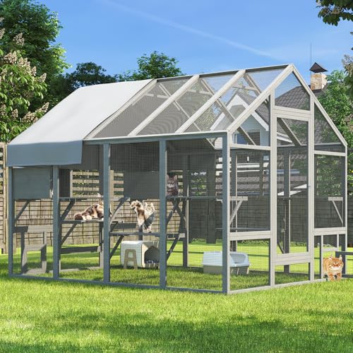 Large Catio Outdoor Cat Enclosure with 7 Platforms, 2 Resting Box and 2 Bridges, 71 x 71 x 97 inch Y9663