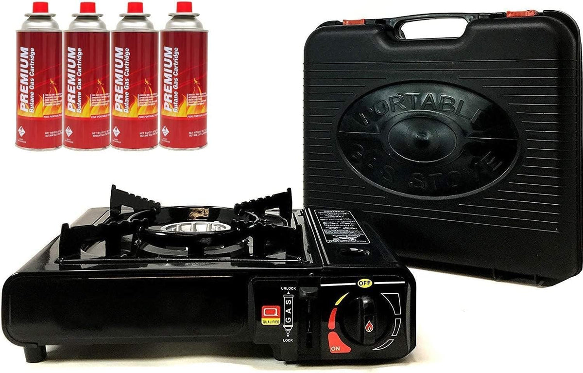 Portable Butane Gas Stove with 4 pack Butane Canister and Carrying Case N806