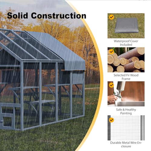 Large Catio Outdoor Cat Enclosure with 7 Platforms, 2 Resting Box and 2 Bridges, 71 x 71 x 97 inch Y9663