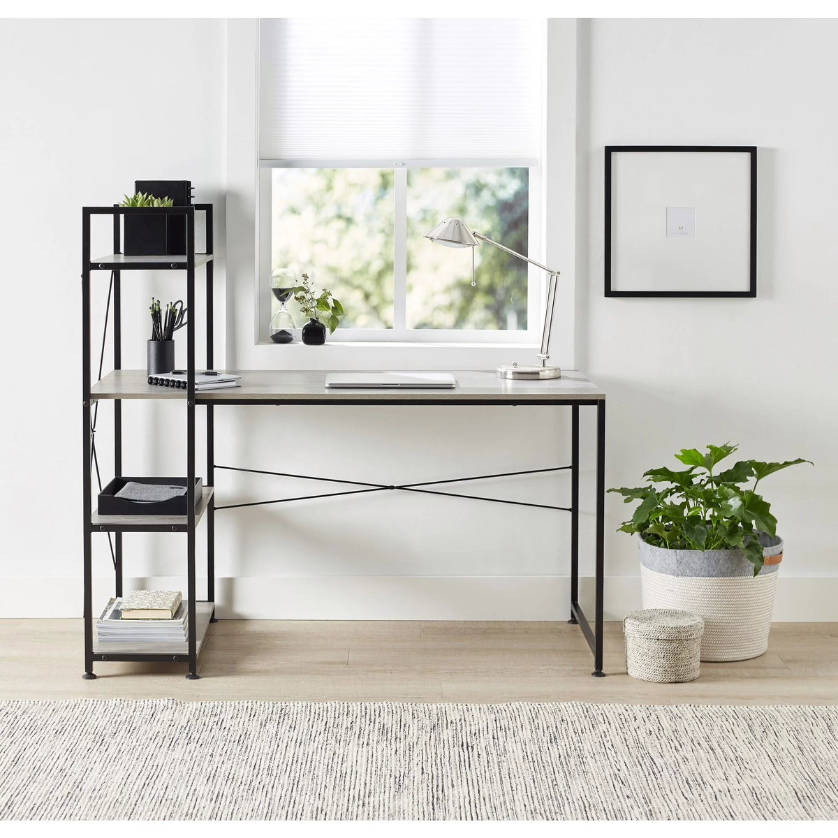 Gray Computer Desk With Storage Shelves D906