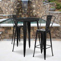 30 Round Silver Metal Indoor-Outdoor Bar Table Set with 2 Cafe Stools V712542