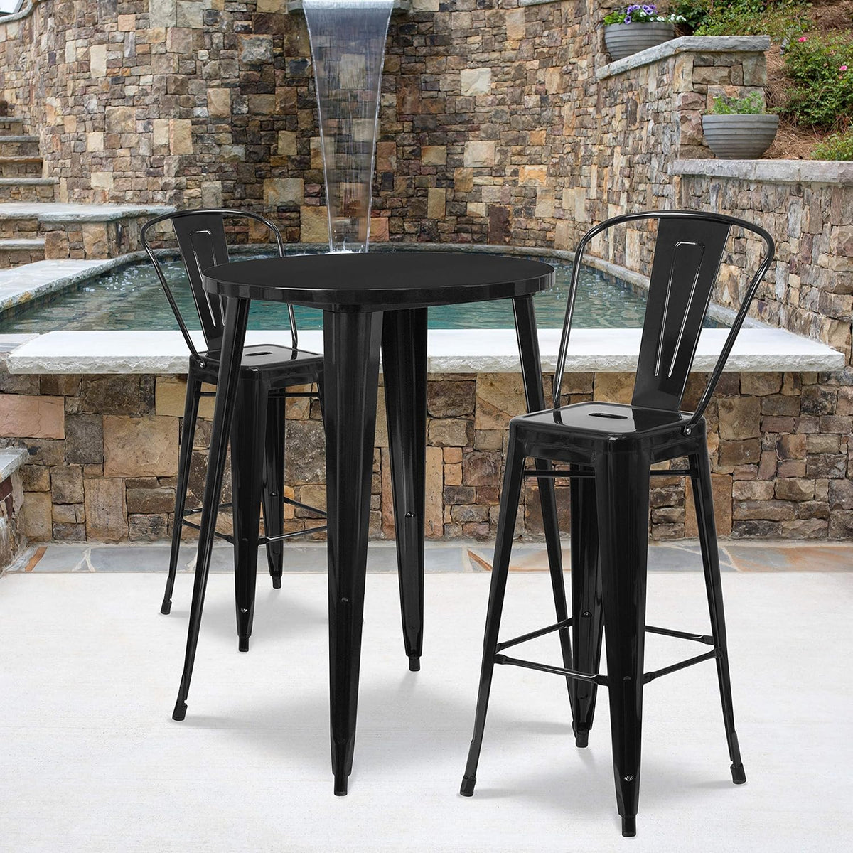 30 Round Silver Metal Indoor-Outdoor Bar Table Set with 2 Cafe Stools V712542