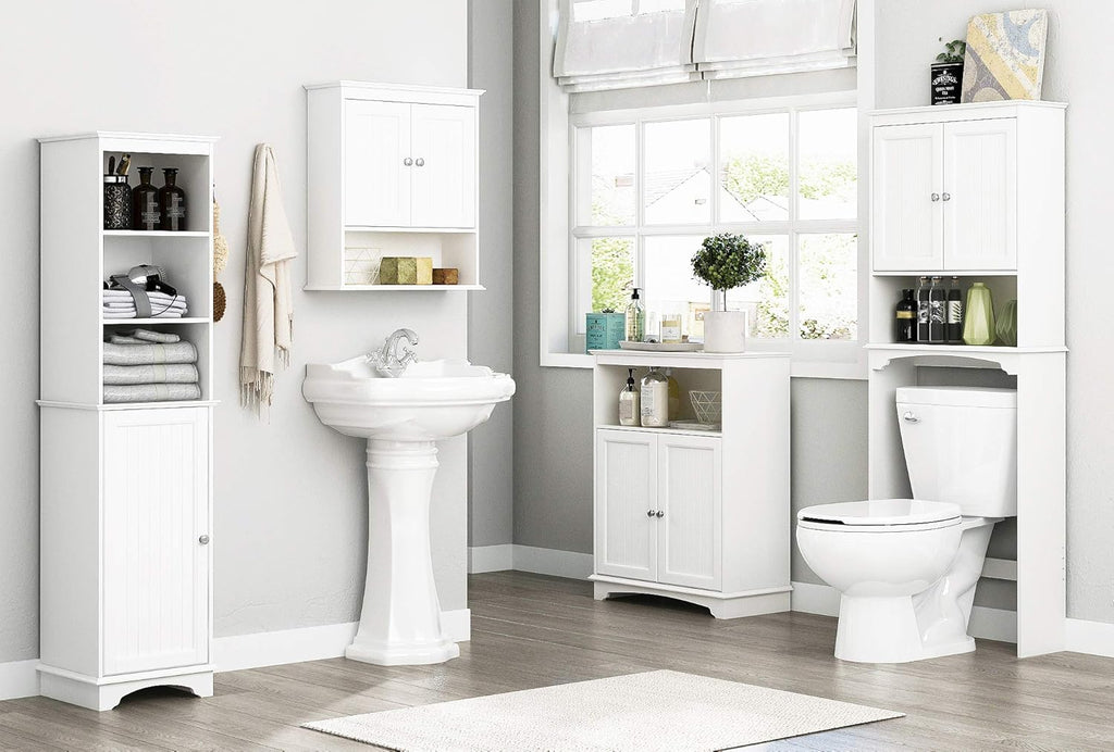 White Freestanding Storage Cabinet with Three Tier Shelves H155