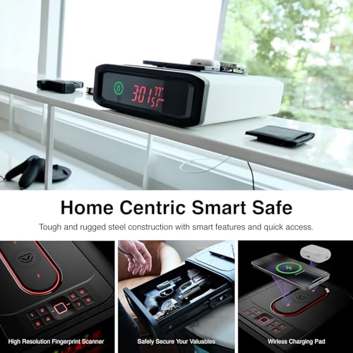 Covert Black Biometric Smart Safe with Dual Wireless Phone Charger + Auto Open Drawer J31056