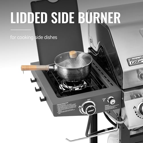 5 Burner Propane Gas Grill with Side Burner and Sear Burner, Porcelain-Enameled Cast Iron Grates E838