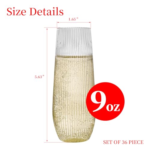 36pcs 9oz BPA-free Plastic Champagne Flutes with Gold Rim S523730
