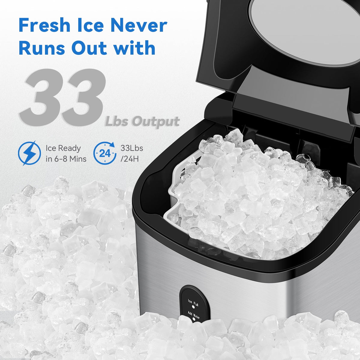 Nugget Ice Maker Countertop, Self-Cleaning Portable with Ice Scoop Z614