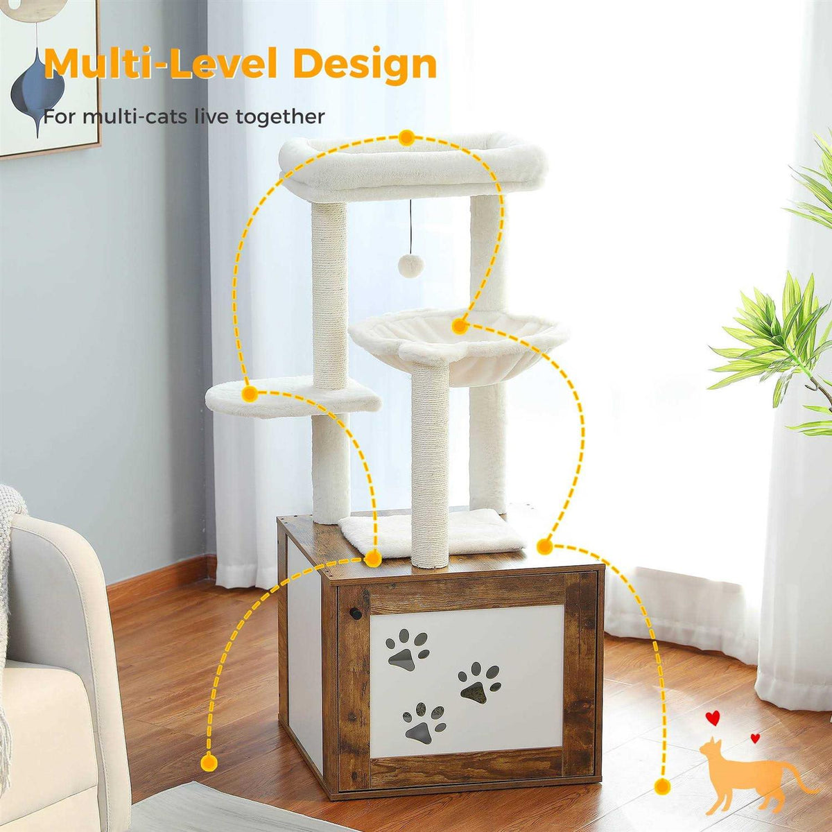 Cat Tree with Litter Box Enclosure and Scratching Posts U7822