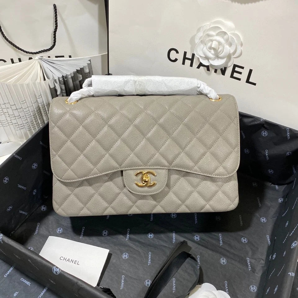 Large Classic Handbag Gold Hardware Grey 11.8in/30cm I139848