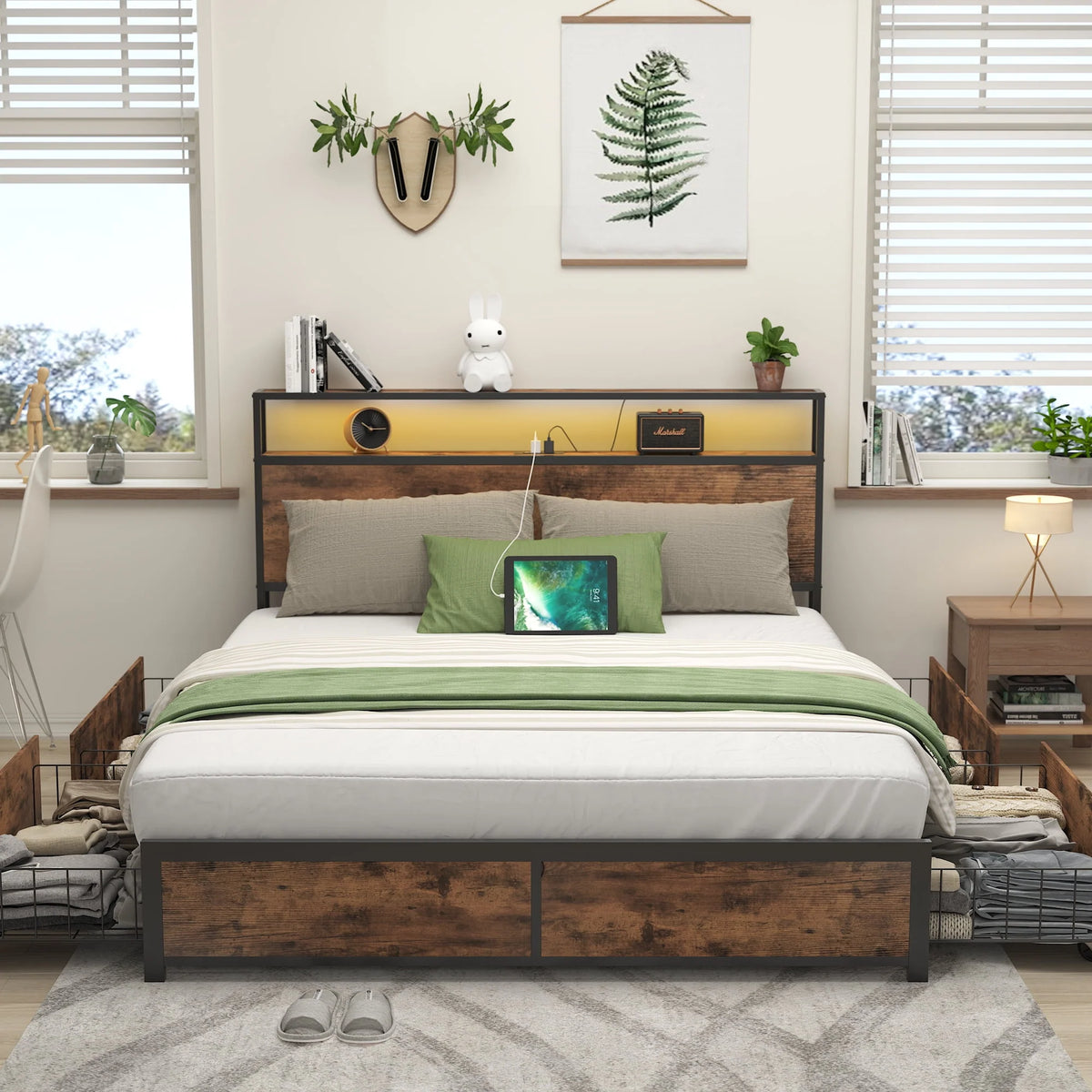 Queen Bed Frame with Headboard and Charging Station W323271