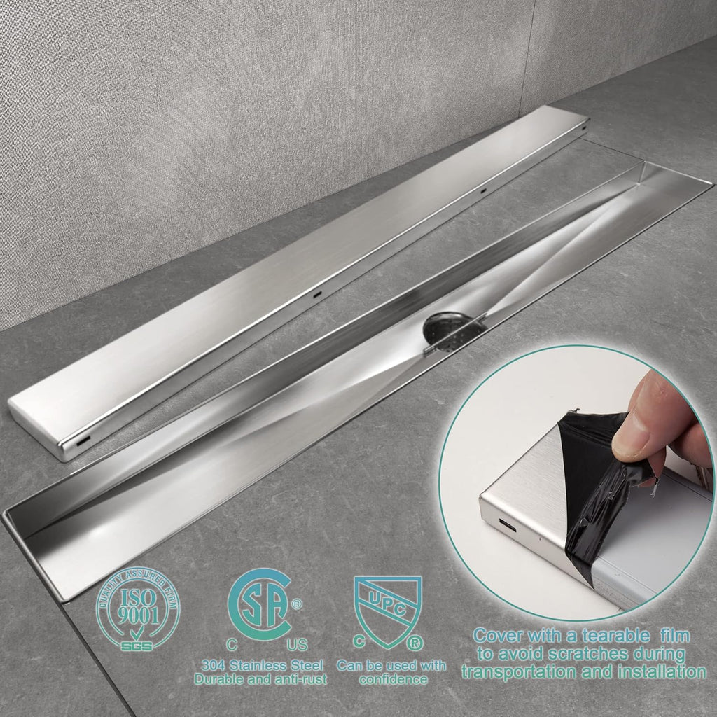 24 Inch Rectangle Shower Drain with Tile Insert Grate, Brushed 304 Stainless Steel, Pack of 2 L8500