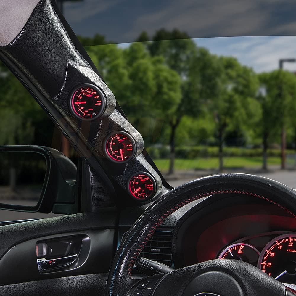 Tinted 7 Color 30 PSI Boost/Vacuum, 100 PSI Oil Pressure & Oil Temperature Gauges, Black Triple Pillar Pod G133704