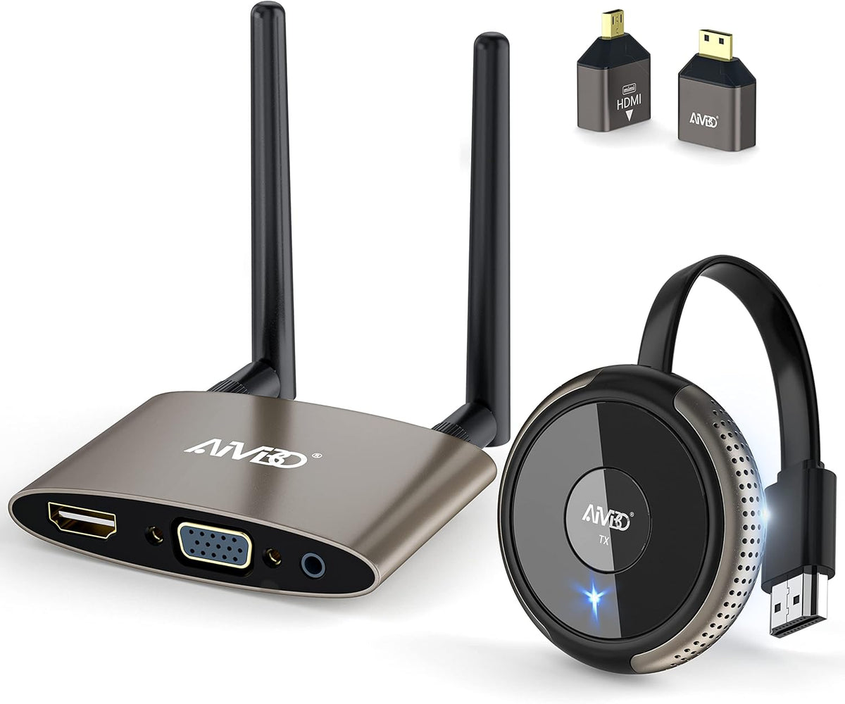 Wireless HDMI Transmitter and Receiver 165FT/50M Red, 5G Video Extender with Mini/Micro HDMI Adapter, HDMI VGA Dual Port H775217