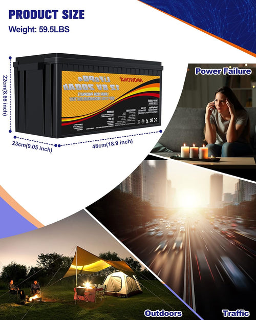 12.8V 200Ah Lithium Iron LiFePO4 Deep Cycle Battery with 100A BMS J42866