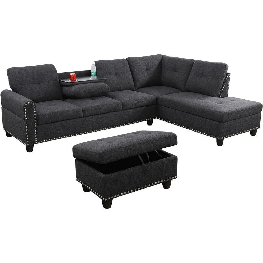 Black Gray Sectional and Ottoman K302