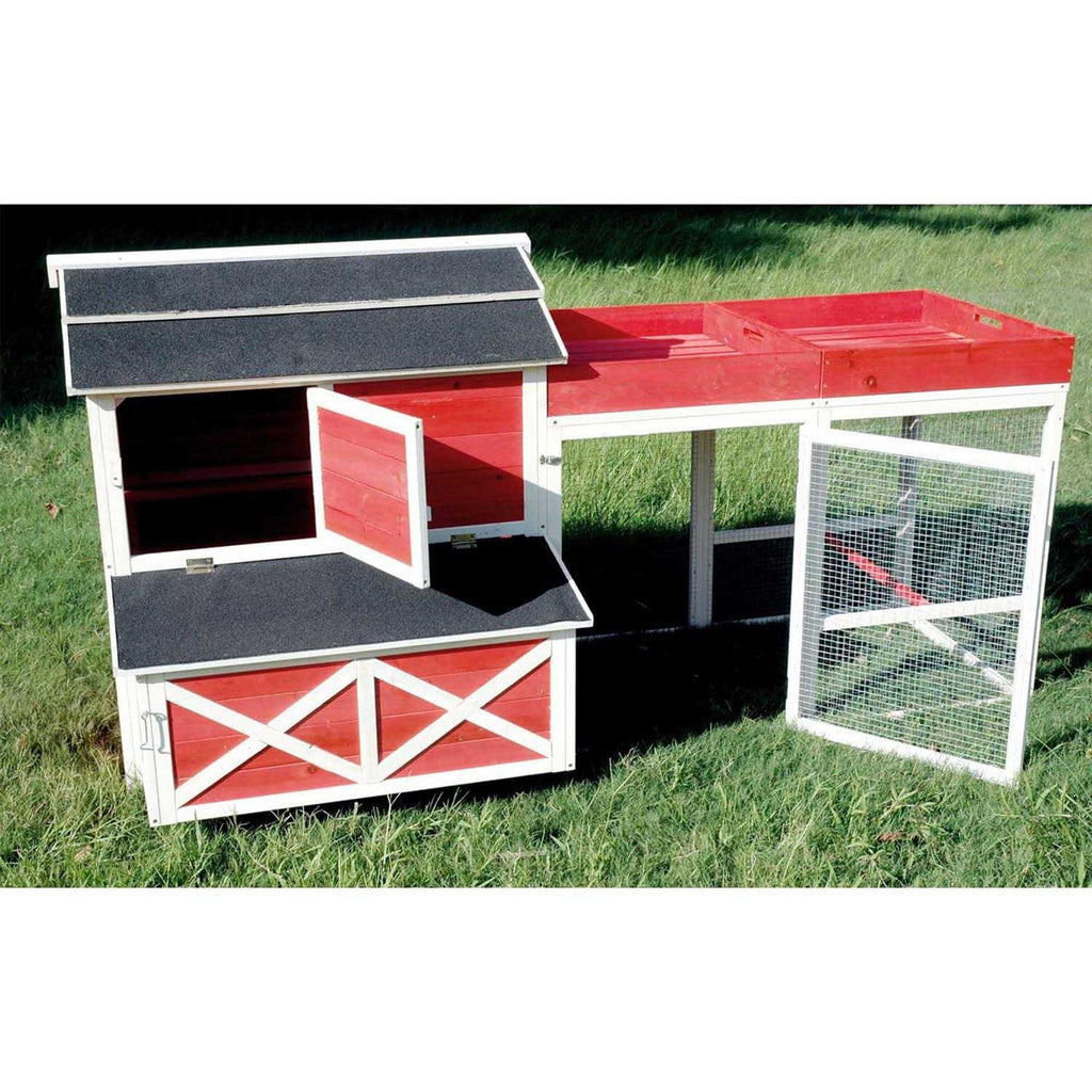 Red Barn Chicken Coop with Roof Top Planter A391