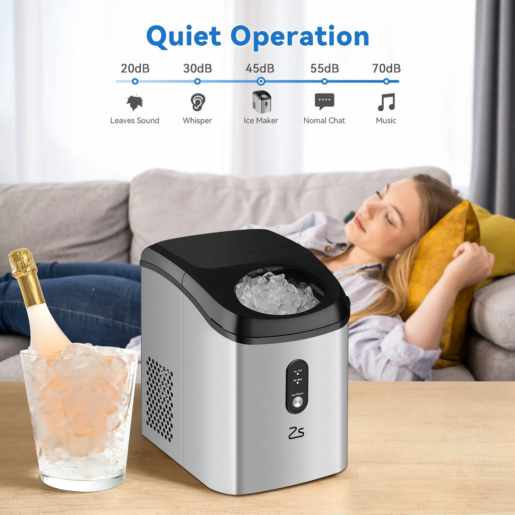 Nugget Ice Maker Countertop, Self-Cleaning Portable with Ice Scoop Z614