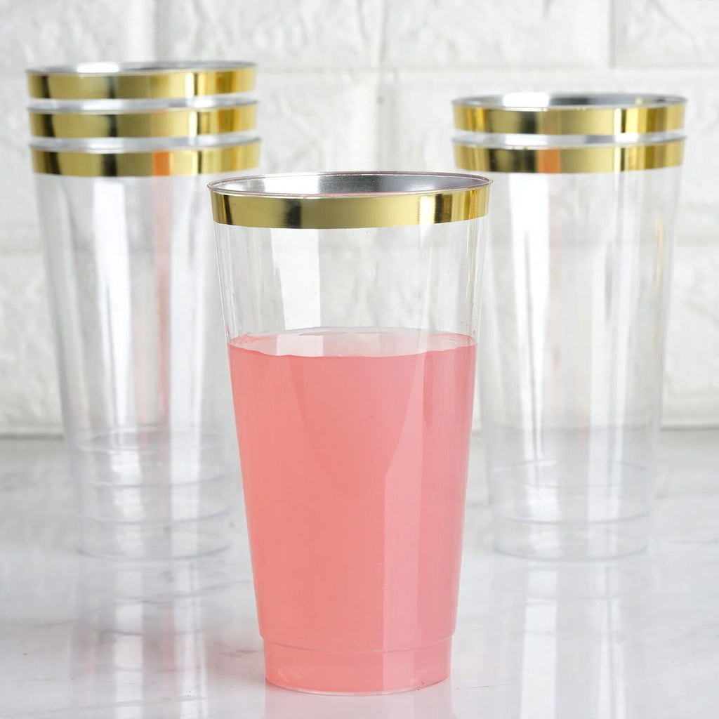 18 oz Clear with Gold Rim Plastic Cocktail Glasses W293