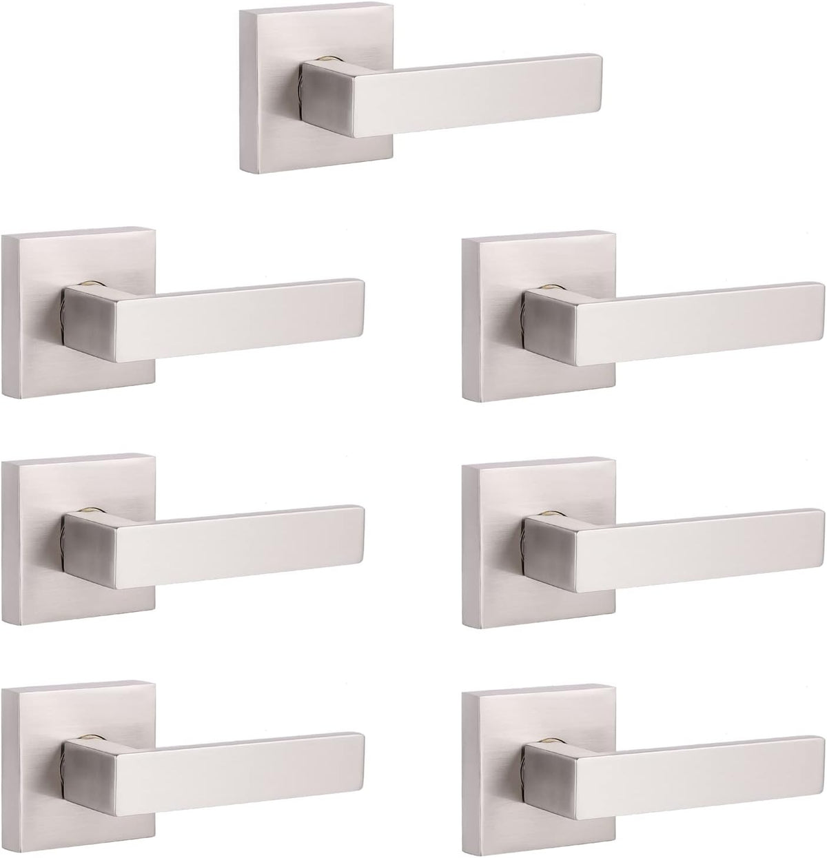 Pack of 6 Satin Nickel Square Door Handles Levers with Privacy Locks Q813