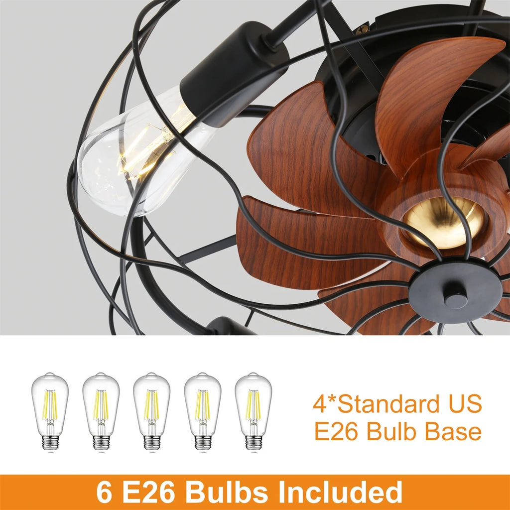 20" Industrial Flush Mount Bladeless Caged Ceiling Fan with Light and Remote F855