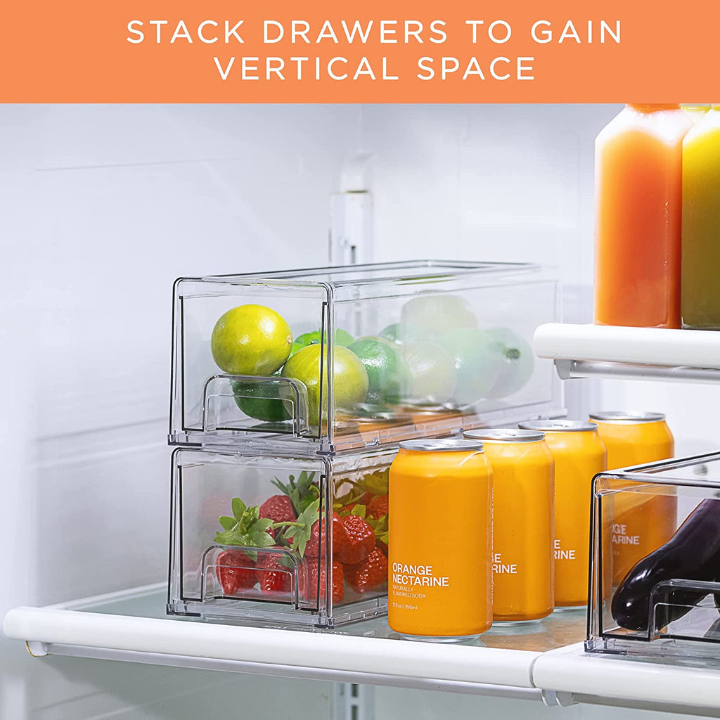 Clear Stackable Pull Out Refrigerator Organizer Bins (2 Pack | Small Wide) I545