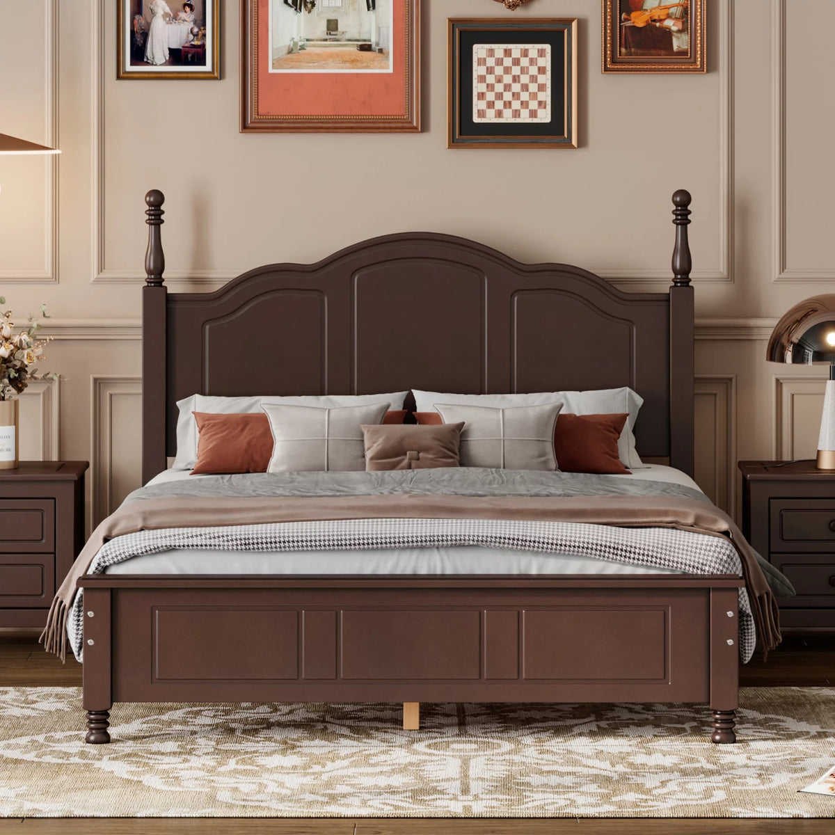 Full Size Wood Platform Bed with Headboard X16934