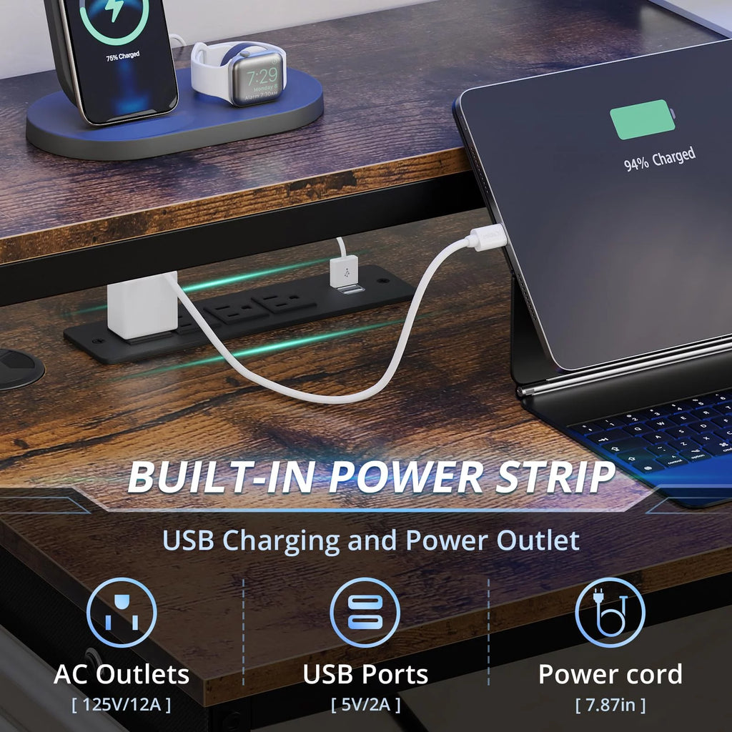 L Shaped Computer Desk with Power Outlet and Led Strip N2680