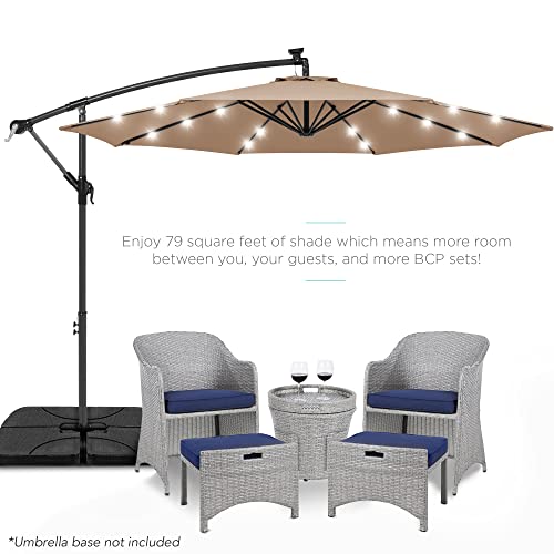 10ft Solar LED Offset Hanging Patio Umbrella with Easy Tilt Adjustment, Polyester Shade, 8 Ribs - Black U544