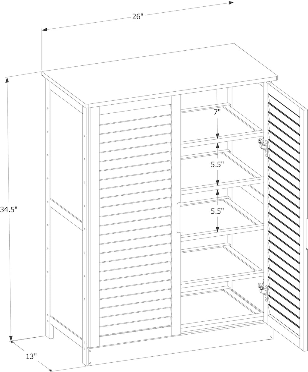 Brown 5 Tier Bamboo Shoe Storage Cabinet with Shutter Doors P152