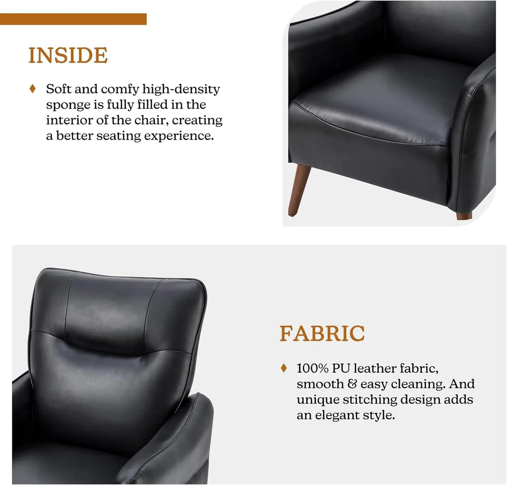 Black Faux Leather Armchairs Set Of 2 With Wooden Legs I39875