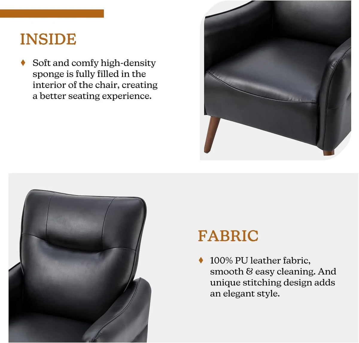 Black Faux Leather Armchairs Set Of 2 With Wooden Legs I39875
