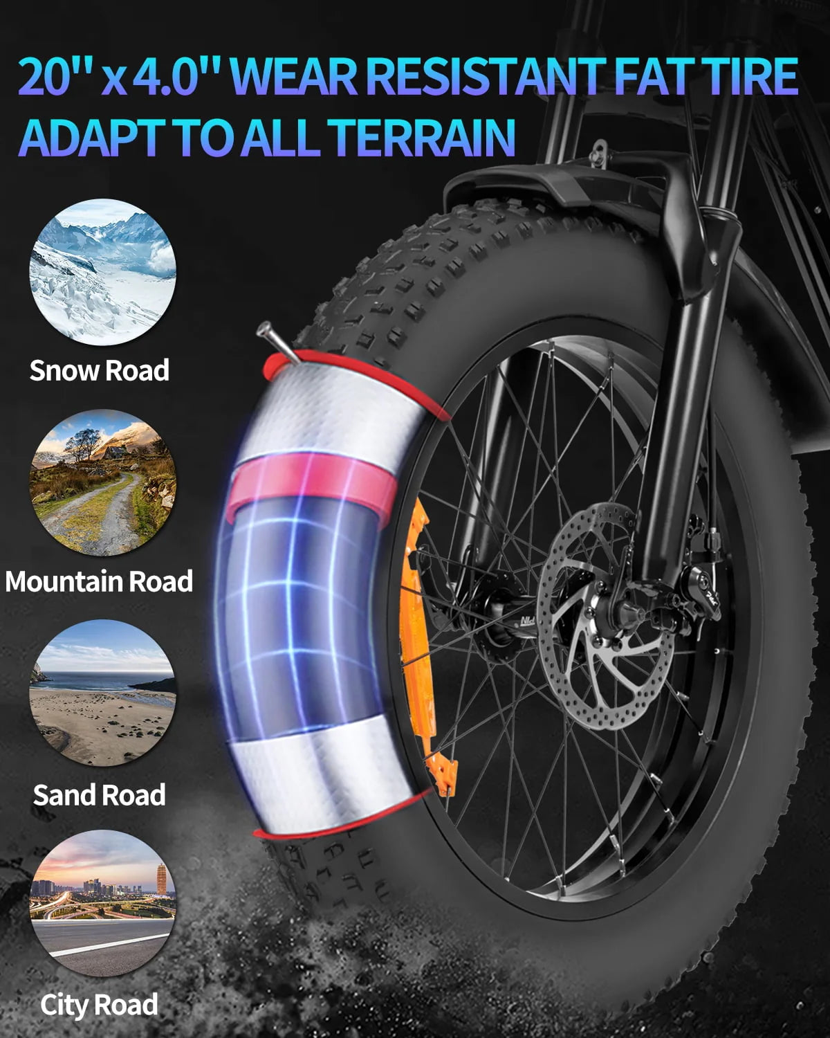 1000W Fat Tire Electric Bike with Removable Battery H323803