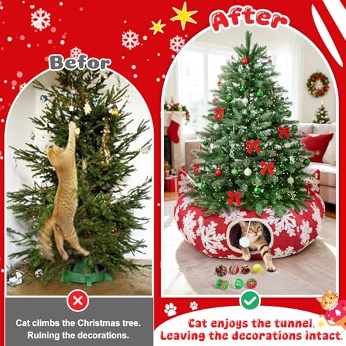 Red Snowflake Cat Tunnel with Washable Mat & 11Pcs Cat Toys V44854