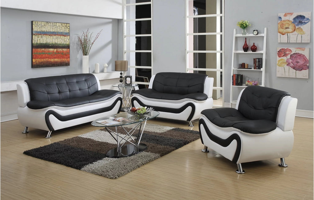 3 pc Black and White Faux Leather Sofa Set M2186