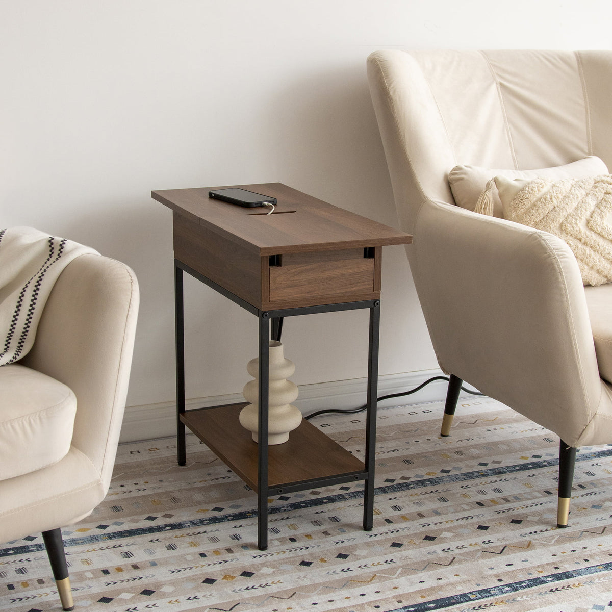 Narrow End Table with Storage and Built-In Outlets M4221