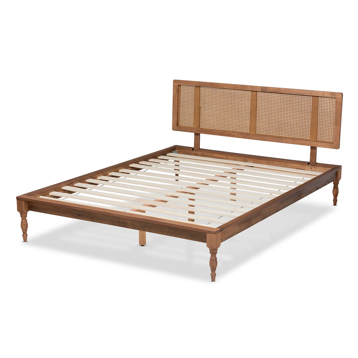 King Size Wood and Synthetic Rattan Platform Bed E901