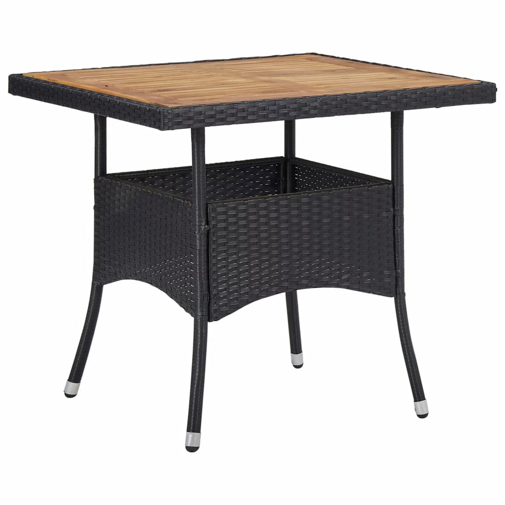 Acacia Wood Black Poly Rattan Patio Dining Table A10511