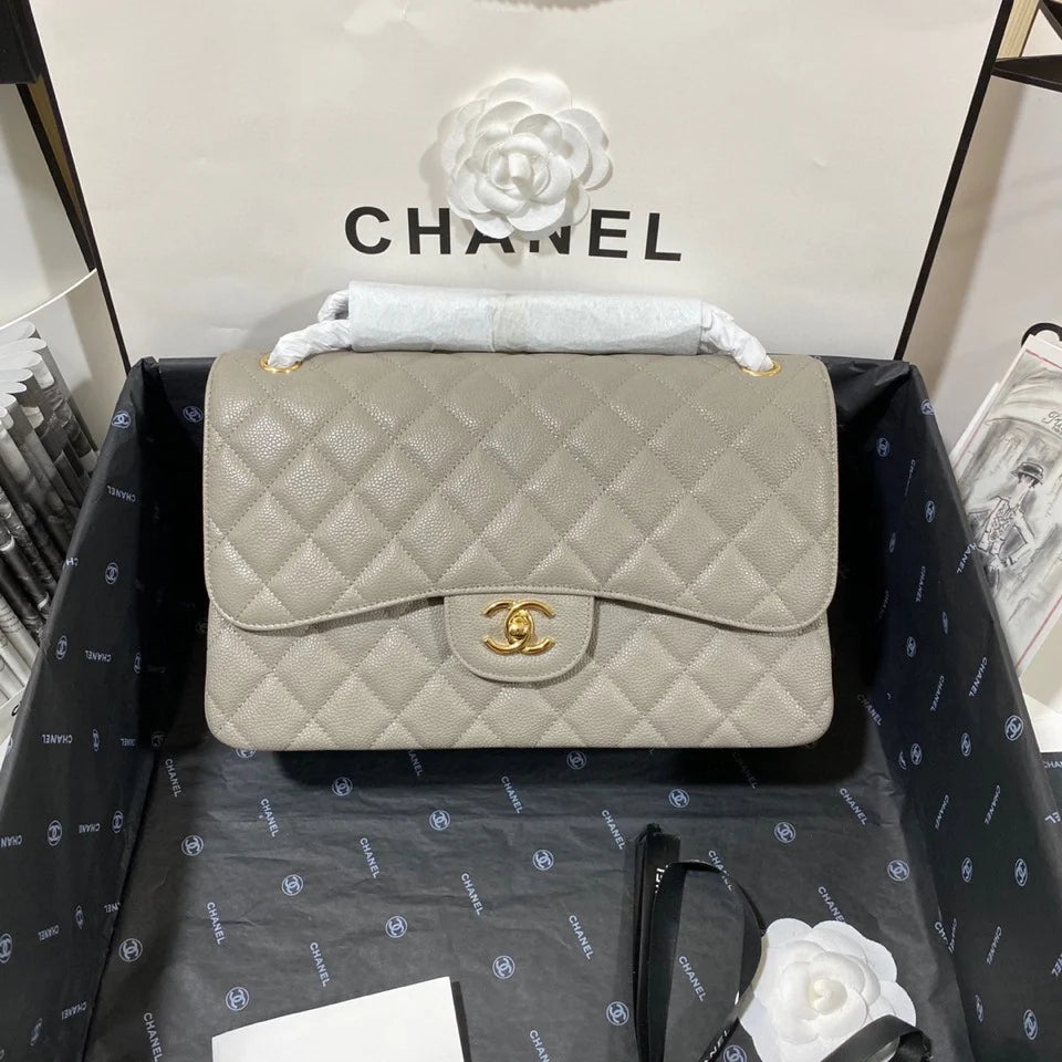 Large Classic Handbag Gold Hardware Grey 11.8in/30cm I139848